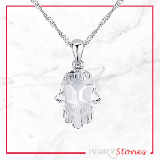 IvoryStone Fatima Hand Crystal Clear Necklace.