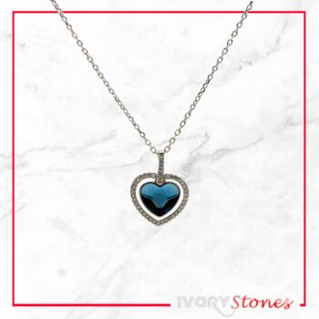 IvoryStones Crystal Heart In Heart Dark Blue Necklace