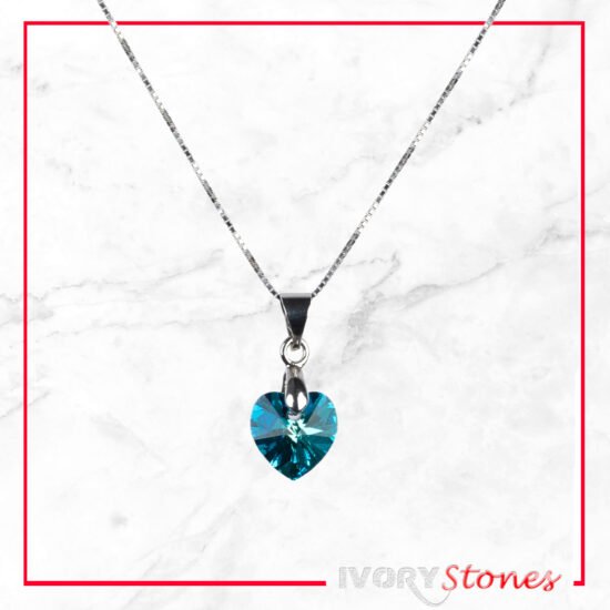 IvoryStone Crystal Small Heart Blue Wave Necklace.