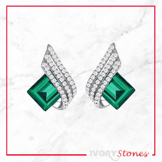 Ivorystone Square In Craw Green Crystal Earrings
