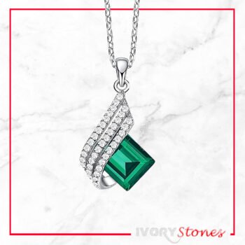 IvoryStone Square In Craw Crystal Green Necklace.