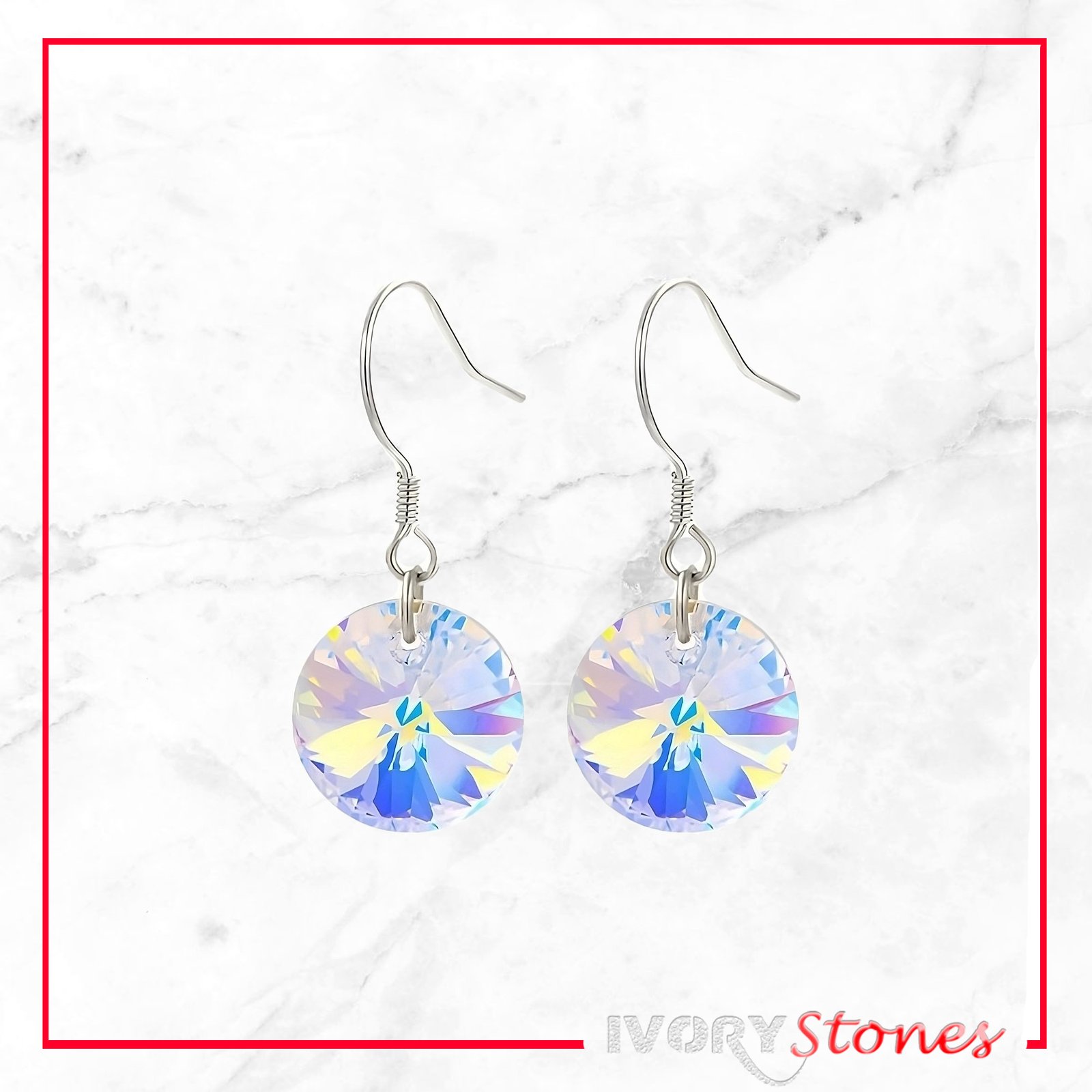 IvoryStone Round Crystal Clear Earrings. •