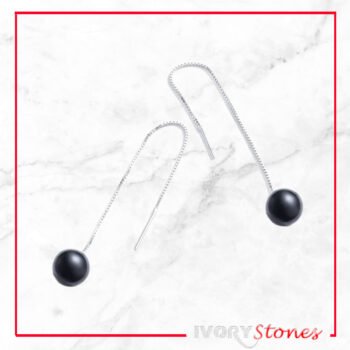 IvoryStones Long Black Pearl Earrings.