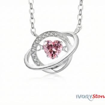 Ivorystones Pink Heart In Circle Necklace.
